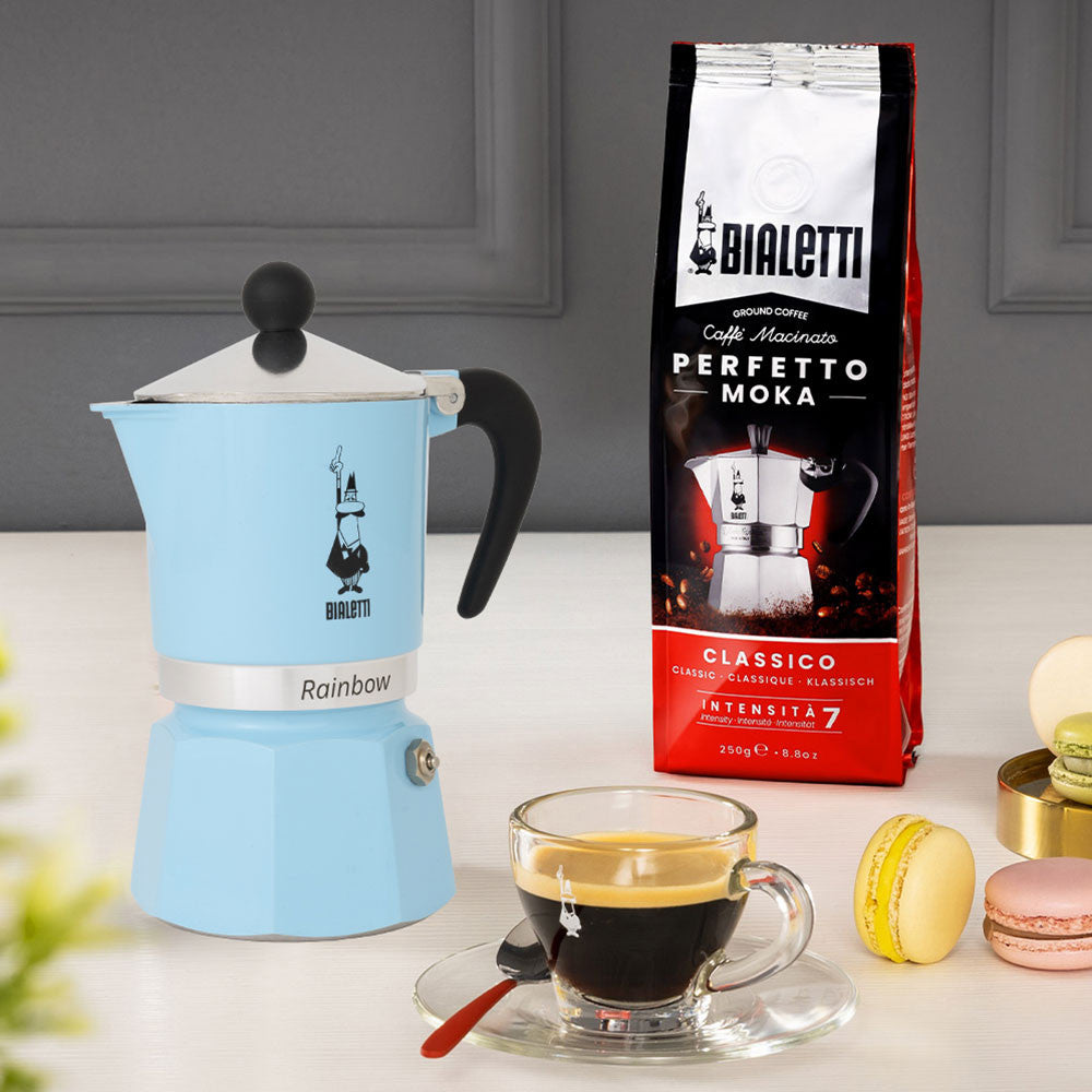 Bialetti Moka Rainbow 3-cup Light Blue